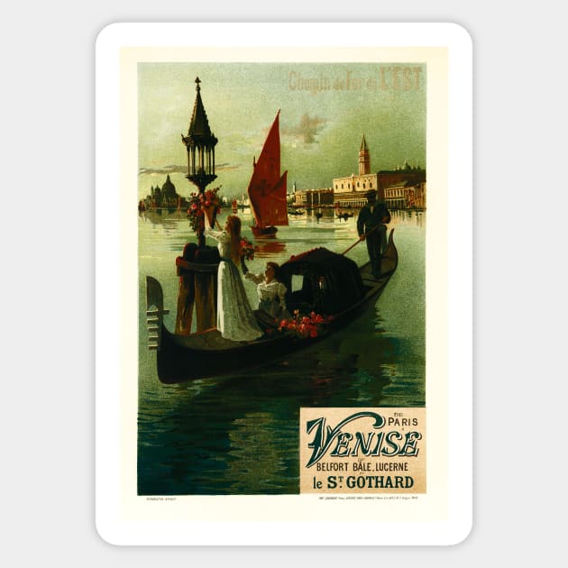 De Paris a Venise Vintage French Travel Poster 1899 by Artist F. Hugo d' Alesi Sticker by vintageposters